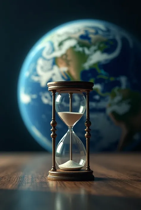 I want planet Earth in the background of the image and an hourglass in front of the planet.