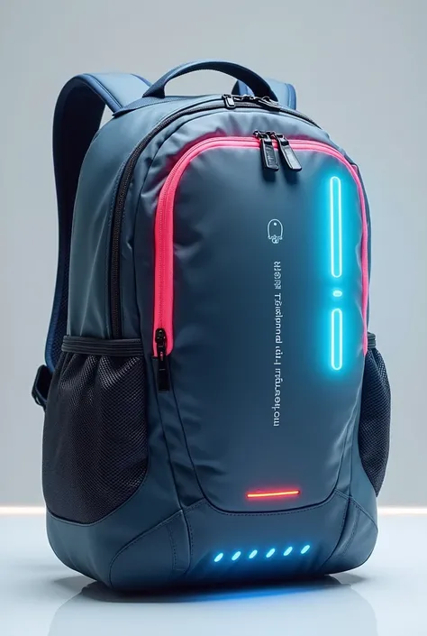 Sports bag with the following features:
Waterproof Color changing with temperature With QR code and a small speaker 1 modern tomatodo 3 bags Soft on the reins Fingerprint detector Padlock Tracker 
