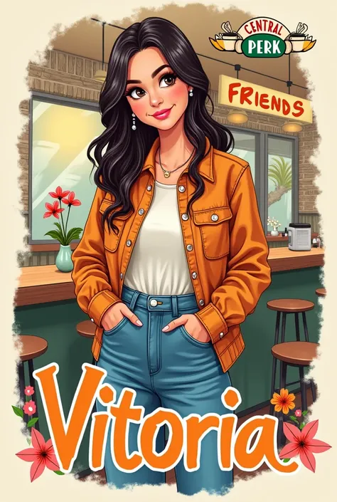 Create a beautiful drawing with the name Vitoria to cut out on the theme of the FRIENDS series