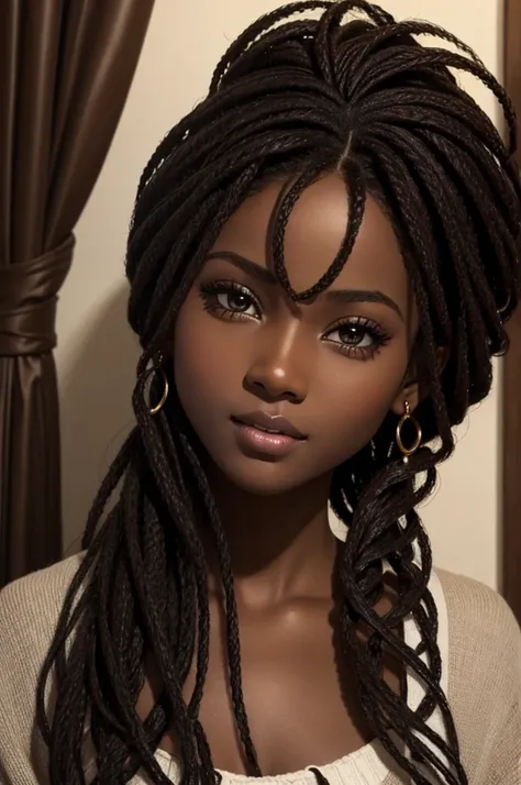 cute hair, chocolate skin, 2, beautiful face, deep ebony, SFW, African, looking at viewer with admiration 