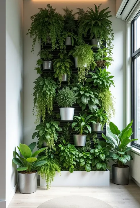 Create vertical Jandir with white wall and plants and chic decor 