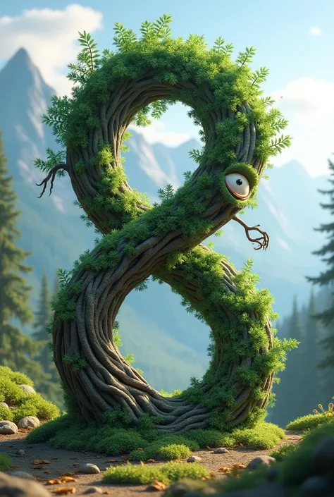 An animated pine tree in the shape of a figure eight