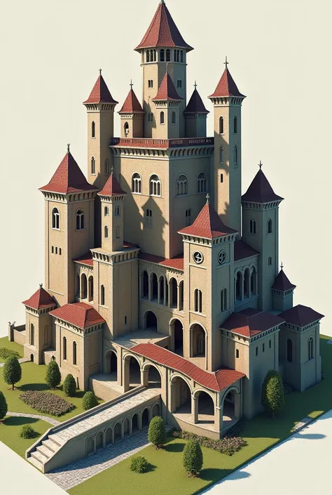 You can make some buildings, of 5, 6, 4, 3 and 7 floors? And that these are connected by means of a cloister?