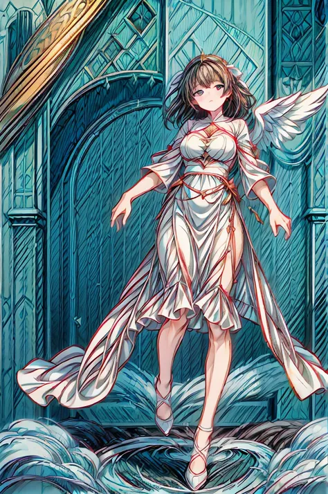 ((((masterpiece)))), ((((Best Quality)))), High resolution,4K,8k,whole body,fine grain,Detailed face,woman,,Curvy,High resolution,dress,Long skirt,Angel