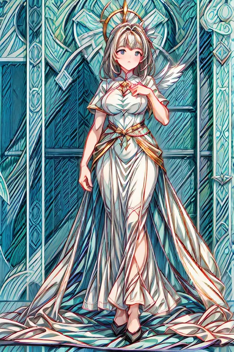 ((((masterpiece)))), ((((Best Quality)))), High resolution,4K,8k,whole body,fine grain,Detailed face,woman,,Curvy,High resolution,dress,Long skirt,Angel