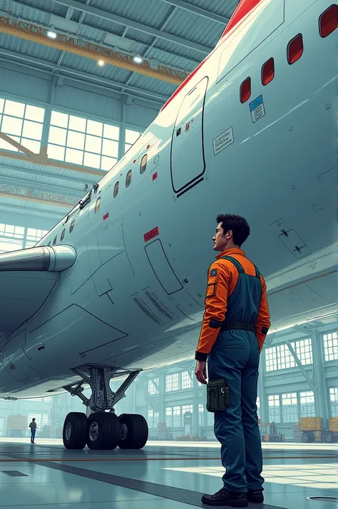 Technicien dessai proche dun avion Airbus dans un Hangar style manga