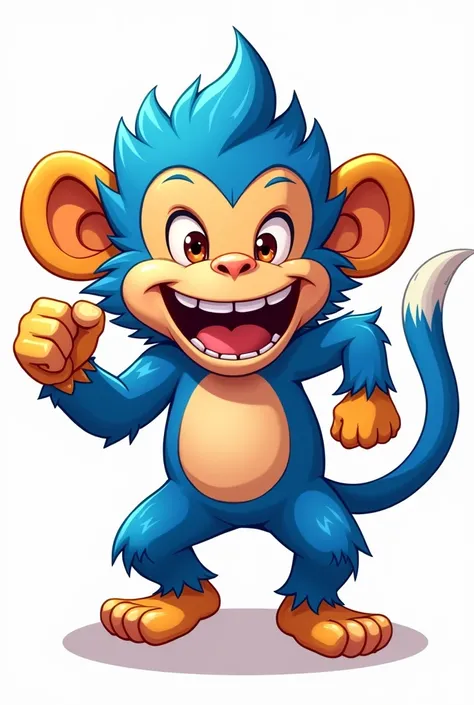 Create a fire monkey mascot for interclass with the colors blue orange and white less realistic 