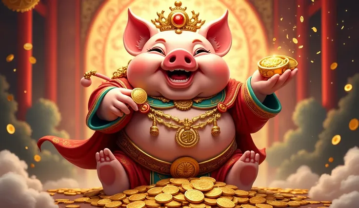 pig, god of wealth, china, 1080x1920, holding gold coins