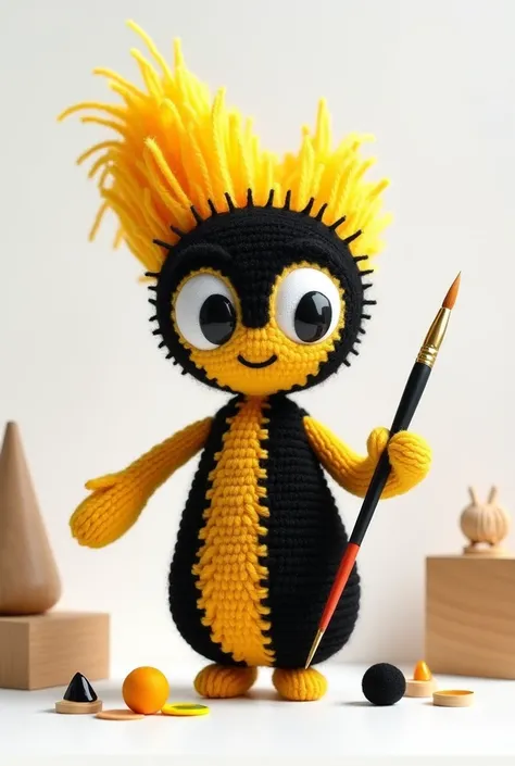 create a brush-shaped doll and gode for an art instagram with black, yellow and white details
