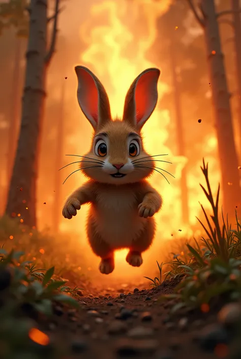 rabbit scared by forest fire