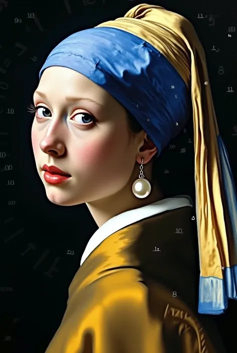 recreate mocha art with the pearl earring, but it is all with algorithm numbers
