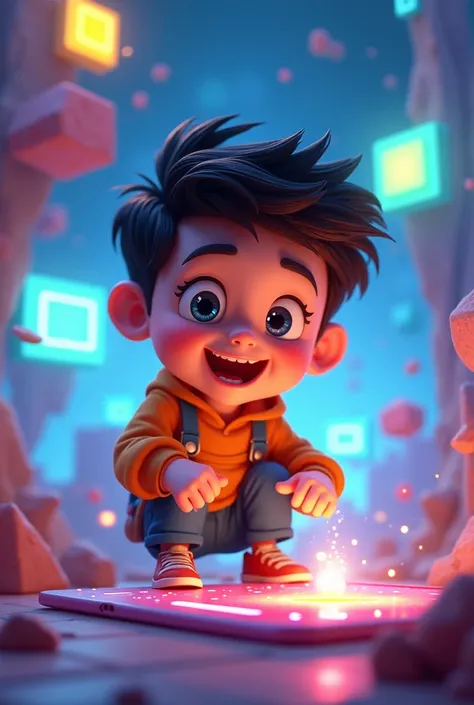 Animated boy with games