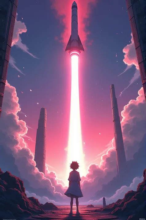 Create a poster having theme rocket and should also has anime 