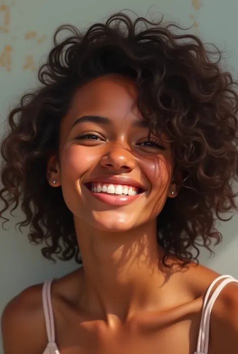 create one with wavy hair, , With brown skin, and a beautiful smile