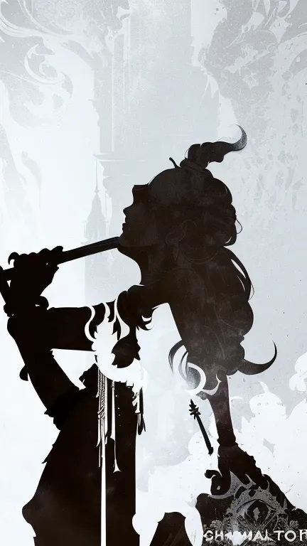 there is a silhouette of a man with a sword and a hat, character silhouette, detailed silhouette, lord shiva, god shiva the destroyer, shiva, silhouette!!!, black and white vector art, hd artwork, kara walker, kara walker james jean, siluettes, stylized si...