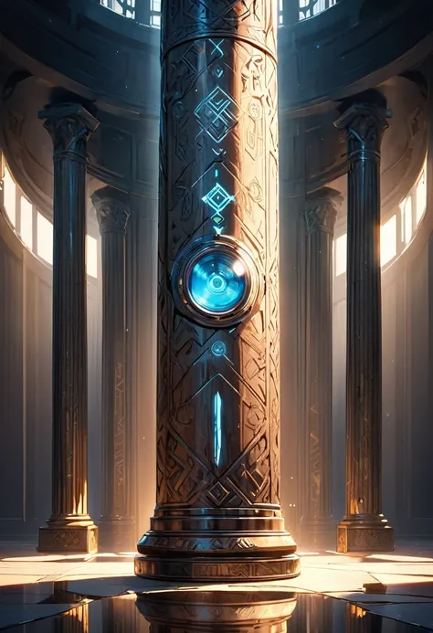 single pillar with viking runes, detailed, high resolution, front facing pillar, camera facing pillar, good colours, good reflections, good lighting