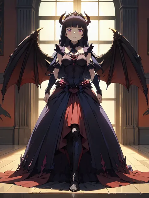 ruri gokou、masterpiece, high quality, long hair, black hair, 1 girl, (d3m0ndr3ss), long dress, dress, demon wings, dynamic pose,...