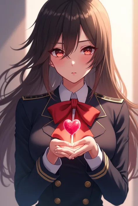 Long haired beauty、She is wearing a uniform and has a heart-shaped jewel in her hand.