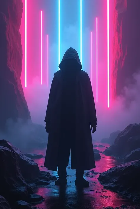 Hooded guy and neon rays