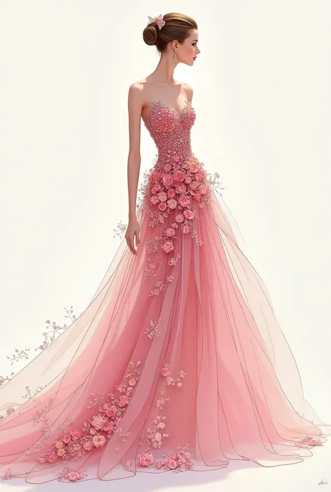 Create a image of rose as fashion illustration dress