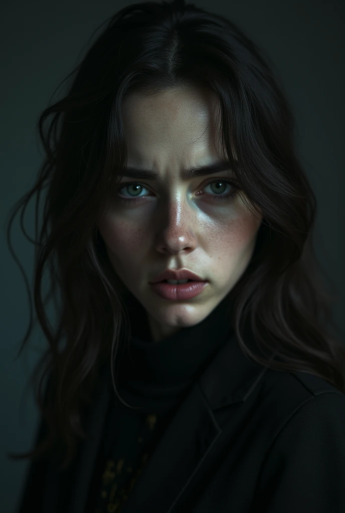 anxious expression, (best quality,4k,8k,highres,masterpiece:1.2),ultra-detailed,(realistic,photorealistic,photo-realistic:1.37),dramatic lighting,chiaroscuro,dramatic contrast,moody atmosphere,somber colors,cinematic,elegant,intricate details,emotional