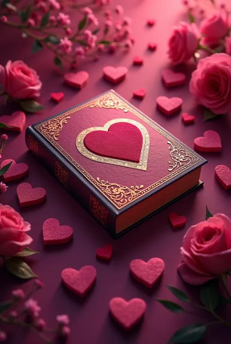 I want a attractive cover for a fictional love book with dark pink highlighting with music symbols and love symbols make it so attractive that my crush propose me write now 