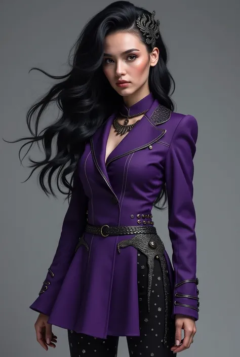 school uniform,themed on Medusa from Greek mythology, in purple and black colors 