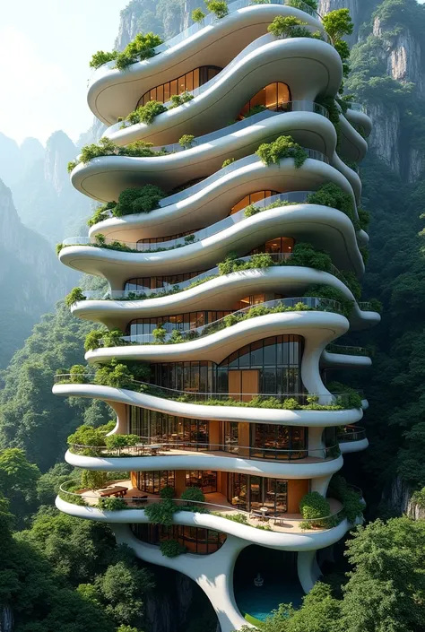 Building with terraces that intertwine by level 

