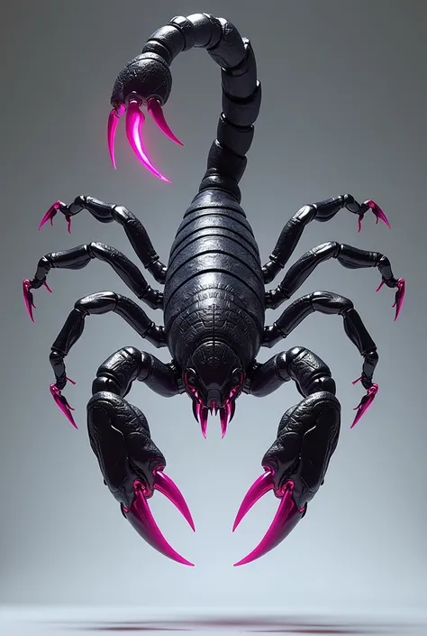 floating scorpion where its tail is at the bottom and its claws at the top , in black, white and pink colors for interclass 