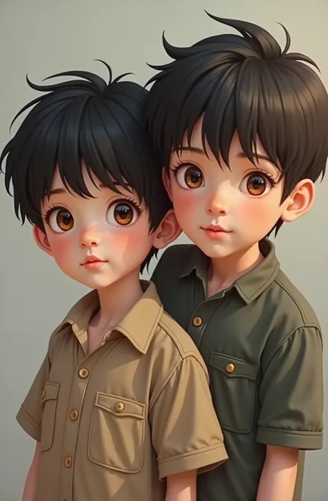 A 2 boy, black hair, with brown eyes, with a face not very well defined
