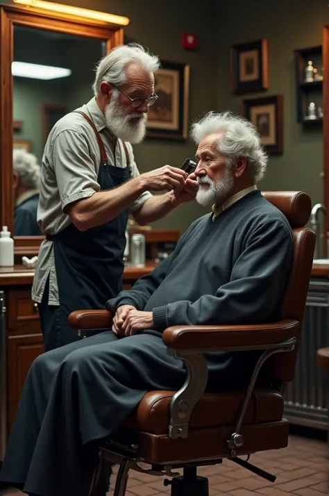 Barber cutting old man&#39;s hair, 