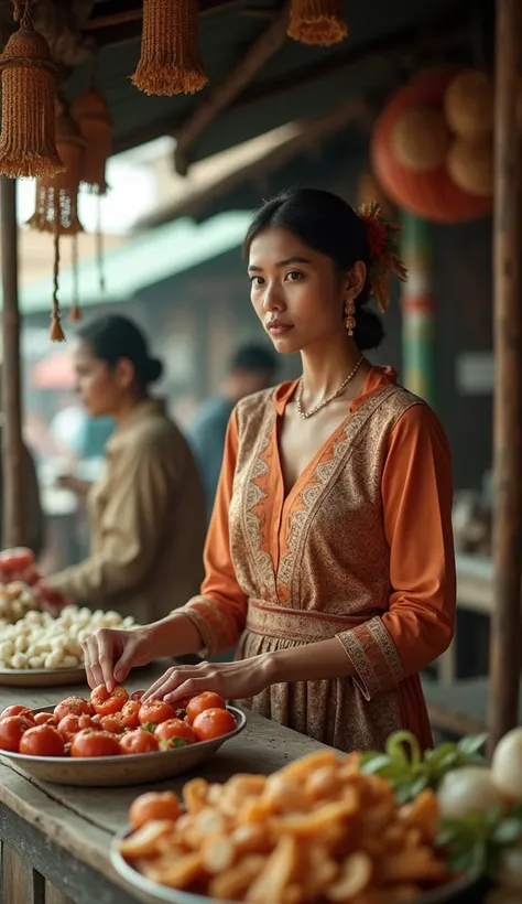 old photo taken by Sonny Ericsson Xperia handphone. Beautiful woman guarding Tegal food stall