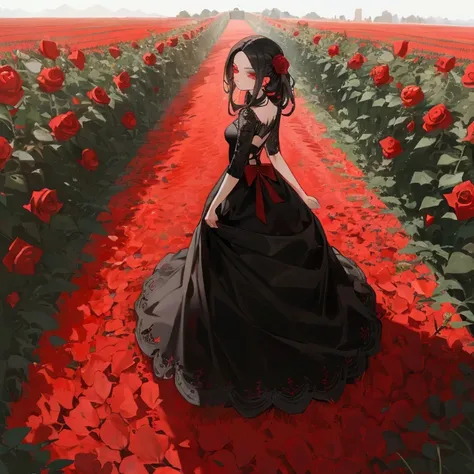 Field of black and red roses