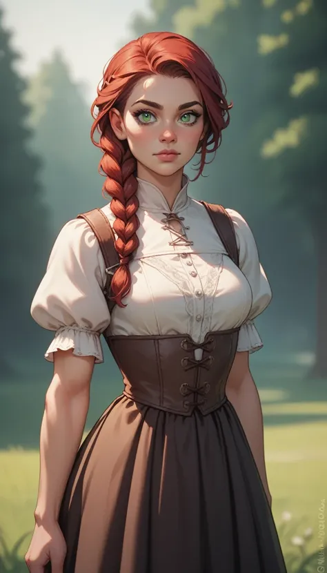 waist-length portrait, Best quality, masterpiece, contrasting light, best light and shadows, rich colors of the image, 2D illustration, empty background, front view, light-colored clothing in medieval fantasy style, female character, young character, athle...