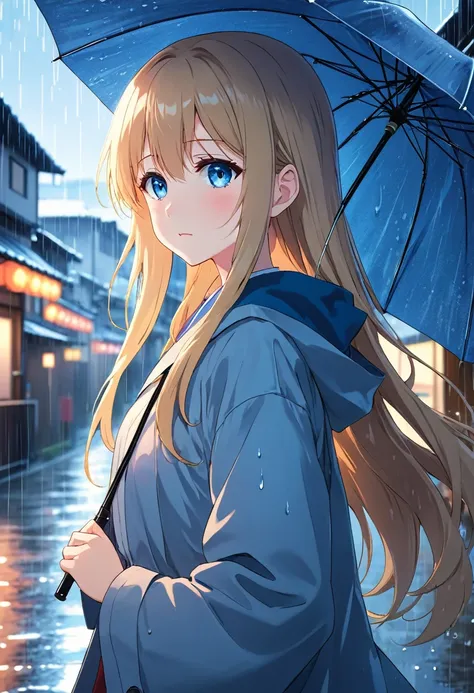 anime girl with long hair and blue eyes standing in the rain, kyoto animation key visual, in style of kyoto animation, anime style 4 k, anime visual of a cute girl, anime! 4k, anime! 4 k, anime moe artstyle, kyoto animation, official art, 4 k manga wallpap...