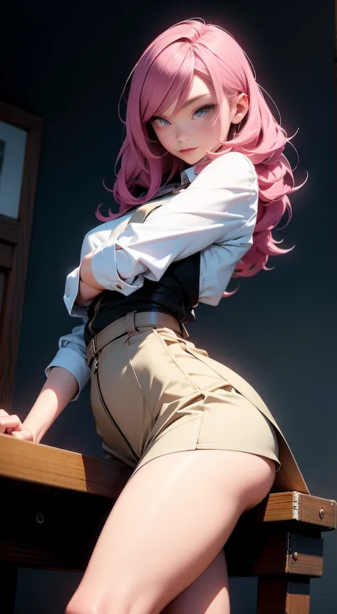 1 , 1 girl, beautiful hair, a girl in a short skirt sits on the table, the girl bends her knees, the girl hugs the guy with her legs, looks lovingly into her eyes, the girl gently presses against the guy, the guy lifts her skirt and fucks her very well , 4...