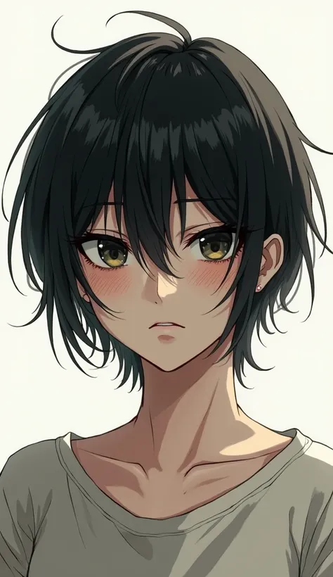 Alone, black hair, short hair, messy hair, serious, illustration, Detail, Contempt, 