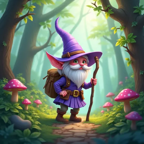 Light Purple gnome pioneer in forest