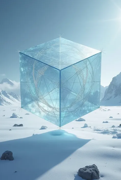 transparent metatron cube in antarctica, with the phrase "astrology works"