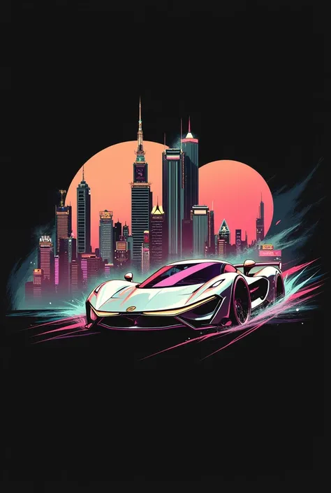 Sport Car, aesthetic, in vivid hues of pink, purple, and blue. The image is highly detailed with dramatic lighting, creating a sense of speed and motion. The artwork has a vaporwave vibe, combining retro and futuristic elements with bold, electric colors a...