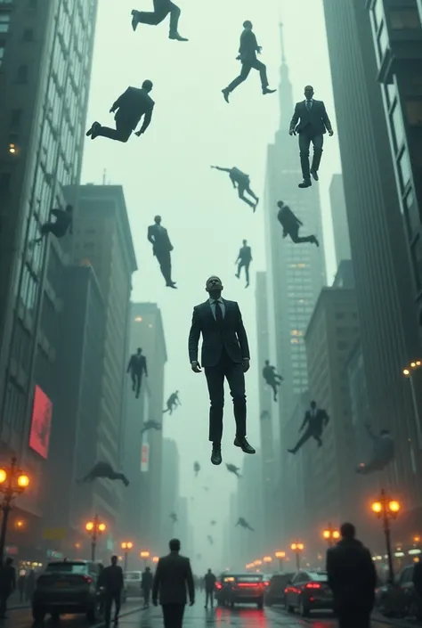 rain of man in suit in the city
