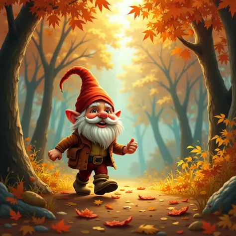 Autumn gnome in automn forest