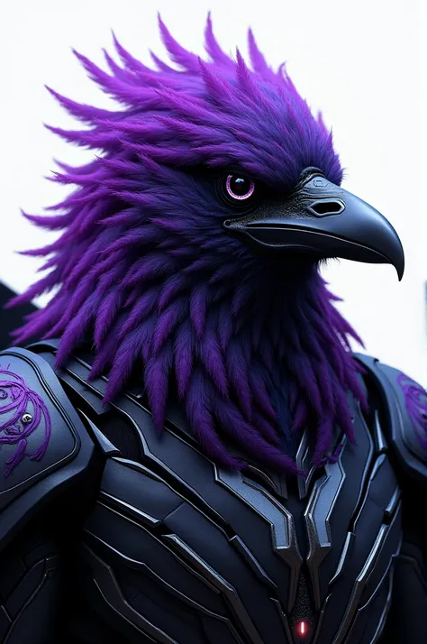 
a close up of a bird with purple feathers on a white and black background, 8k high quality detailed art, 3 d epic illustrations, detailed digital 3d art, striking detailed artstyle, raven monster, raven wings, 8k stunning artwork, epic digital art illustr...