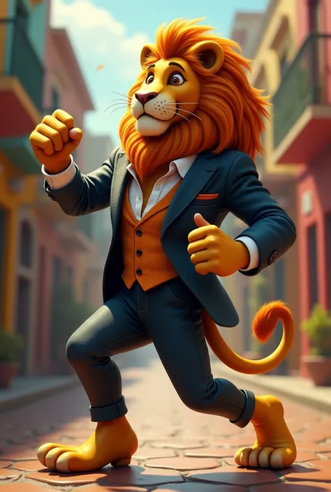 A salsa lion, who likes to dance salsa, put on a cool little suit, set in Cali Colombia 