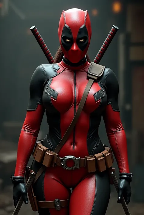 Lady Deadpool shows her , busty. swords.