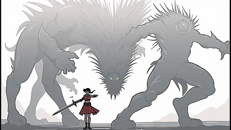 girl fights with monsters