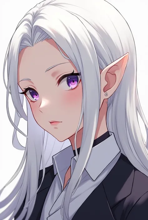 anime - style image of a young elf with purple eyes and white hair, a portrait of um male elf, lindo male elf, um male elf, portrait of a young elf wizard, handsome guy in demon slayer art, male elf, young half-elf wizard, handsome androgynous prince, work...