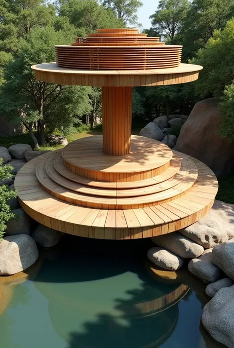 Round wooden stick pavilion, more circumferences