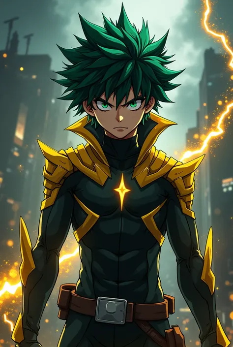 izuku midoriya dark with the costumes and aspects of Zenitsu Agatsuma