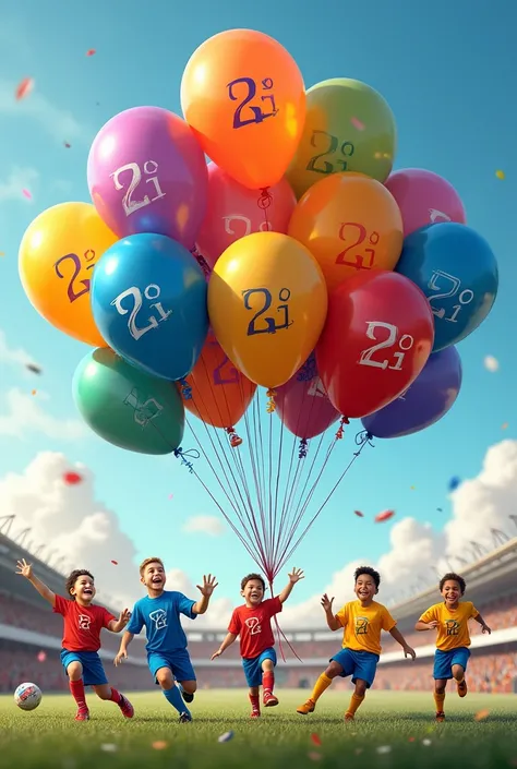 Generate an image of a football team (Ballons)from a school with the 2ie logo